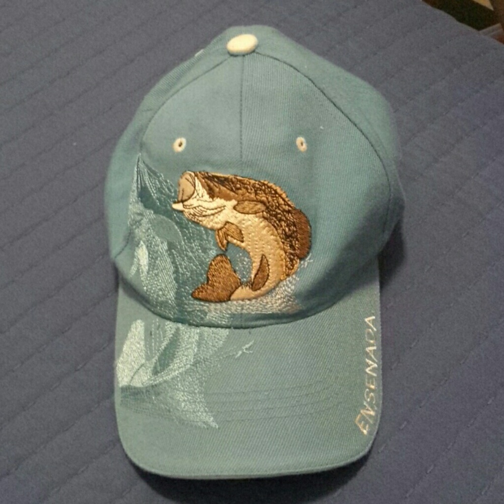 A Light Blue Cap with Embroidery.
